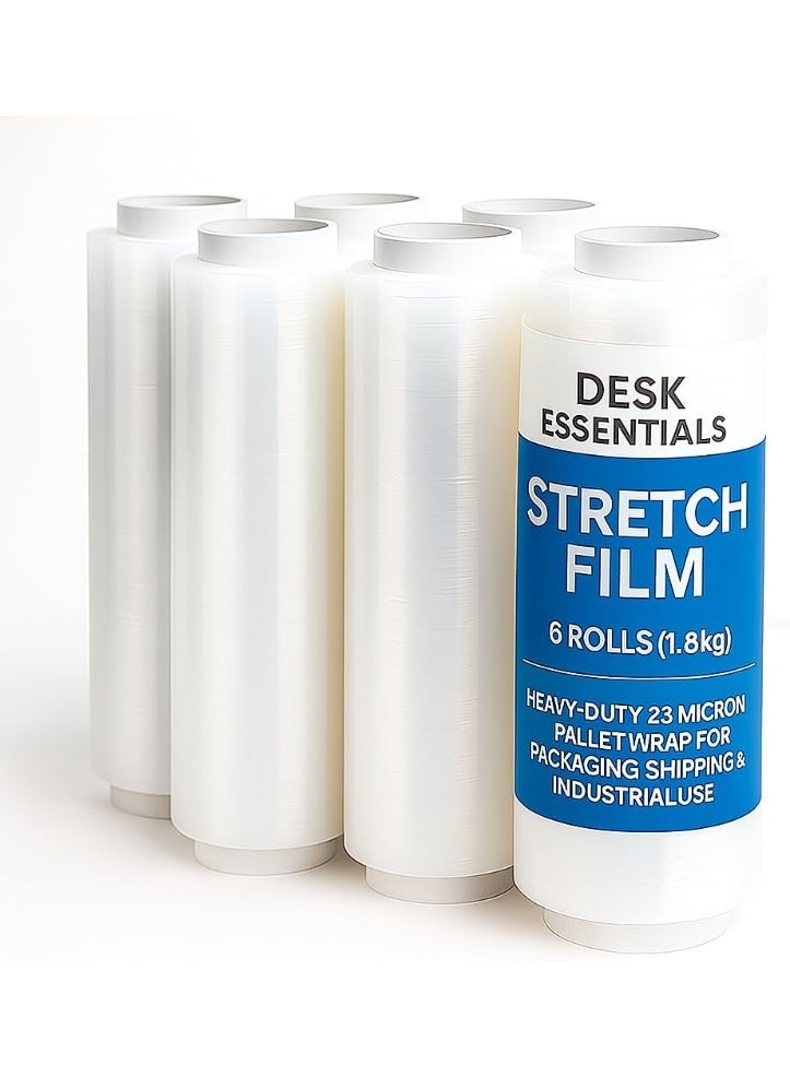 Aoura Grp DESK ESSENTIALS Stretch Film – 6 Rolls (1.8 kg) | Heavy-Duty 23 Micron Pallet Wrap for Packaging, Shipping & Industrial Use - Image 1