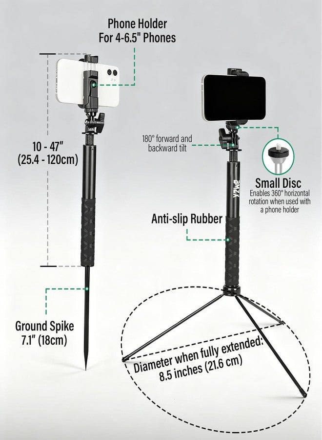 BMZX Golf Tripod Monopod, 47" Selfie Stick for Golf Swing Training & Recording | with Spike, Tripod, Phone Holder, 1/4"-20 Screw, Carry Bag | Compatible with iPhones, Android & Cameras - Image 4