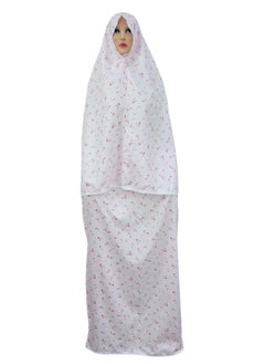 City Rose Islamic Womens Pray khimar 2 Pieces Sets Cotton Dress Hijab Abaya Suit Pink with Red Flowers  - Image 1