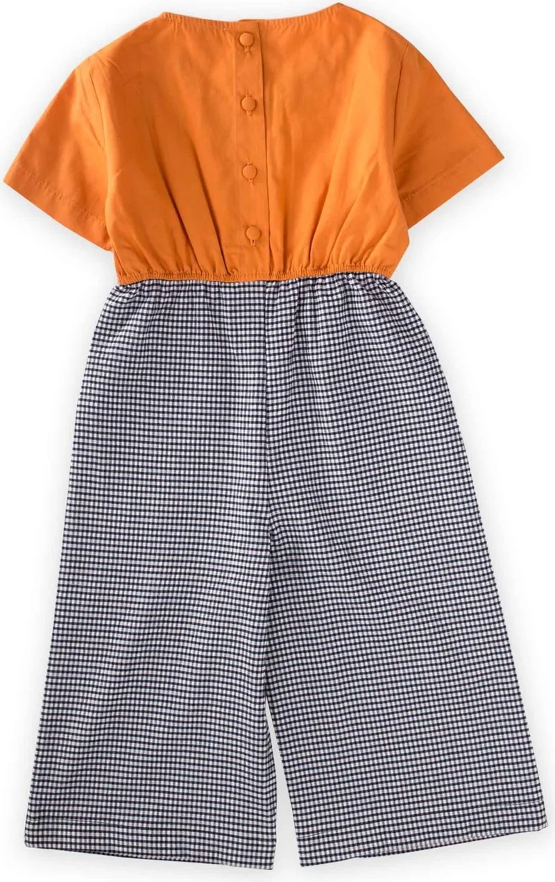 Cigit Cigit Pöti Checkered Short Sleeve Jumpsuit 2-7 Years Orange