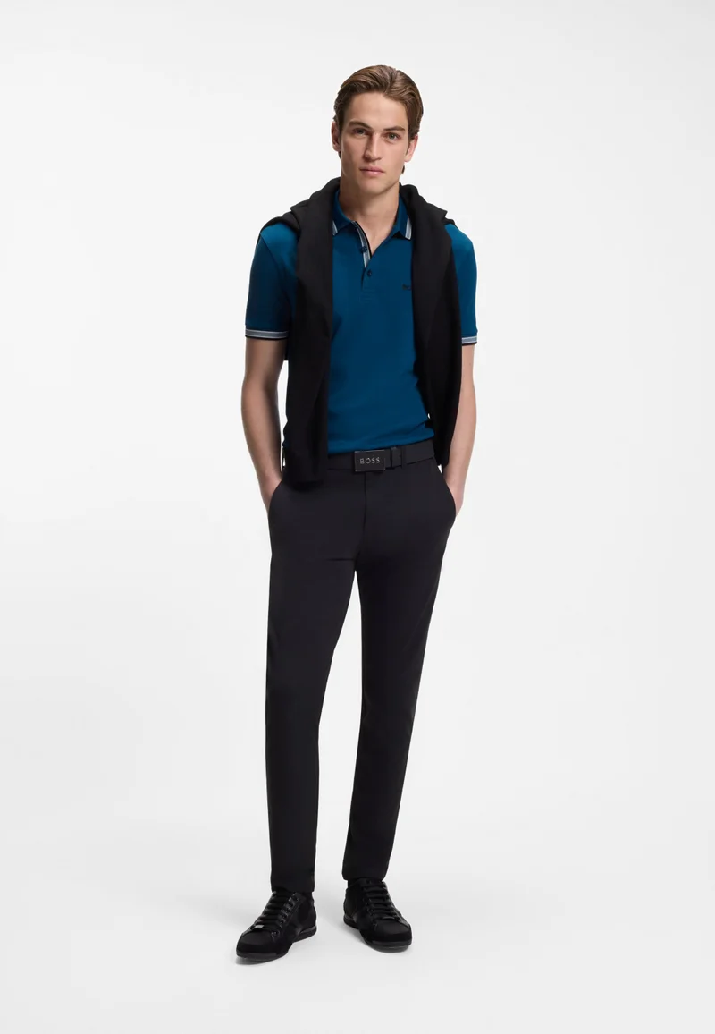 BOSS Open Blue Cotton piqué polo shirt with logo details for Men | Best Price UAE