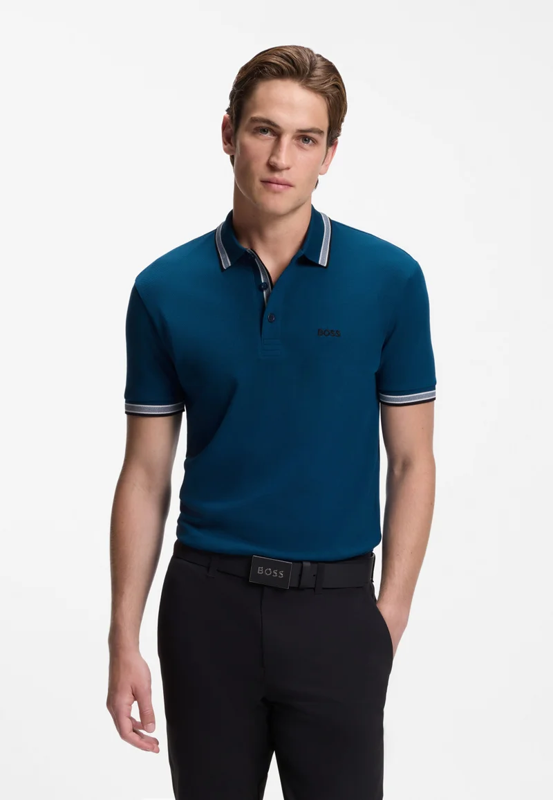 BOSS Cotton piqué polo shirt with logo details