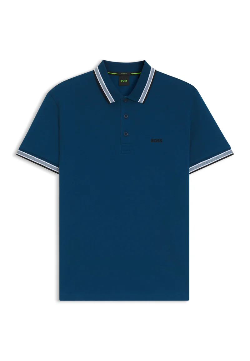 BOSS Open Blue Cotton piqué polo shirt with logo details for Men | Best Price UAE