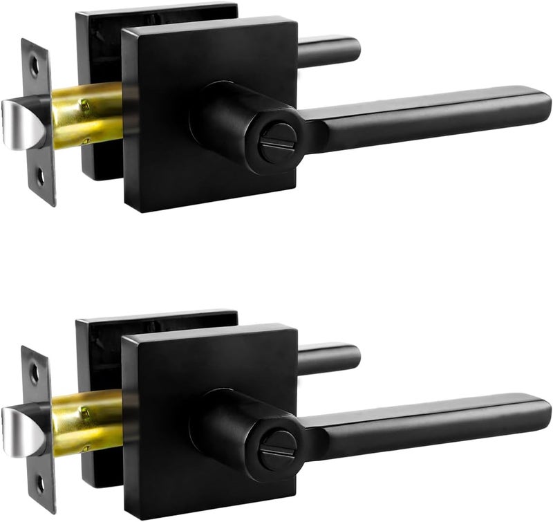 KAMOTA Privacy Door Levers, 2 Pack Matte Black Door Handles, Interior Keyless Door Lock, Left and Right Hand Reversible Doorknob, for Bed and Bathroom - Image 1
