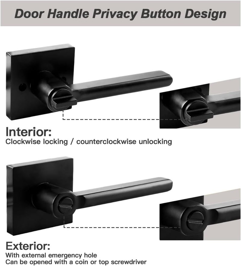 KAMOTA Privacy Door Levers, 2 Pack Matte Black Door Handles, Interior Keyless Door Lock, Left and Right Hand Reversible Doorknob, for Bed and Bathroom - Image 4