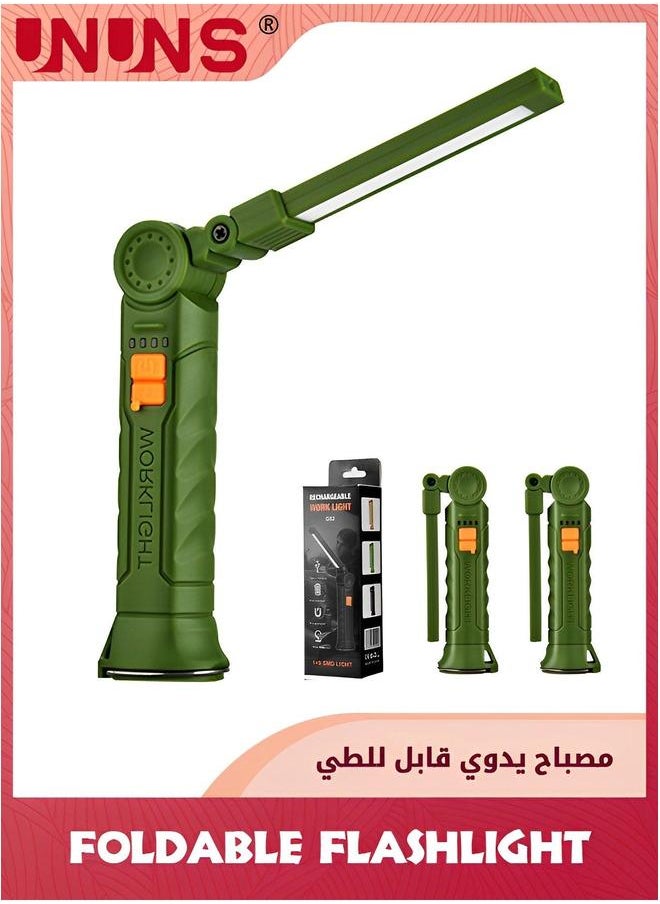 UNUNS 2 Pack LED Rechargeable Flashlight,Foldable Work Lights With 360° Rotate Magnetic Base,4 Modes Portable Inspection Torch For Trouble Light,Automotive,Handmade,Camping,BBQ  - Image 1