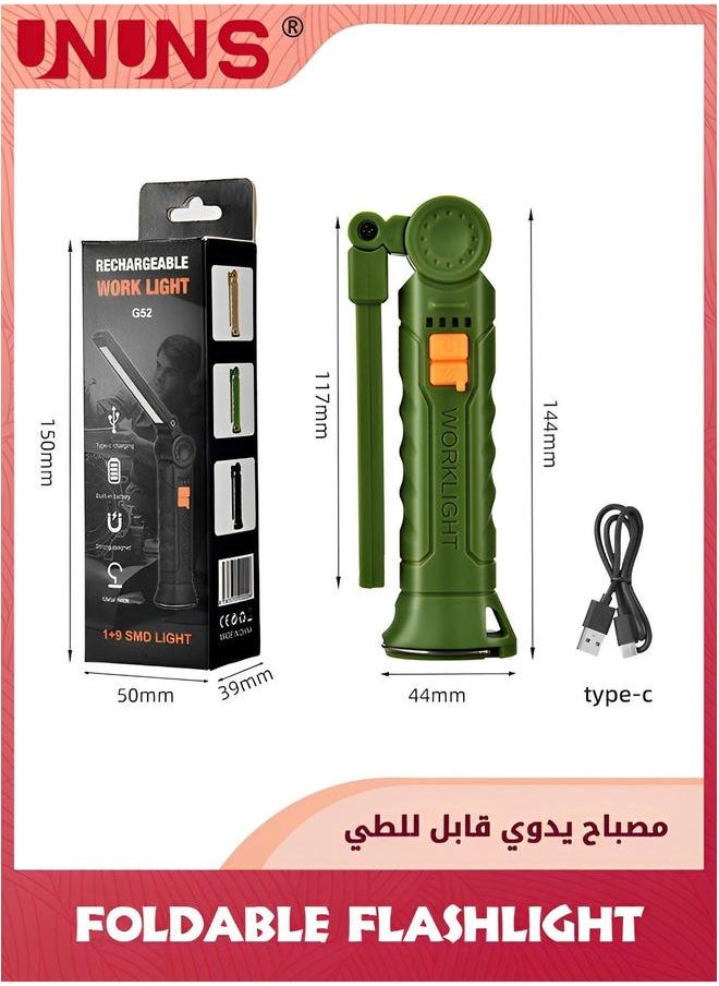 2 Pack LED Rechargeable Flashlight,Foldable Work Lights With 360° Rotate Magnetic Base,4 Modes Portable Inspection Torch For Trouble Light,Automotive,Handmade,Camping,BBQ