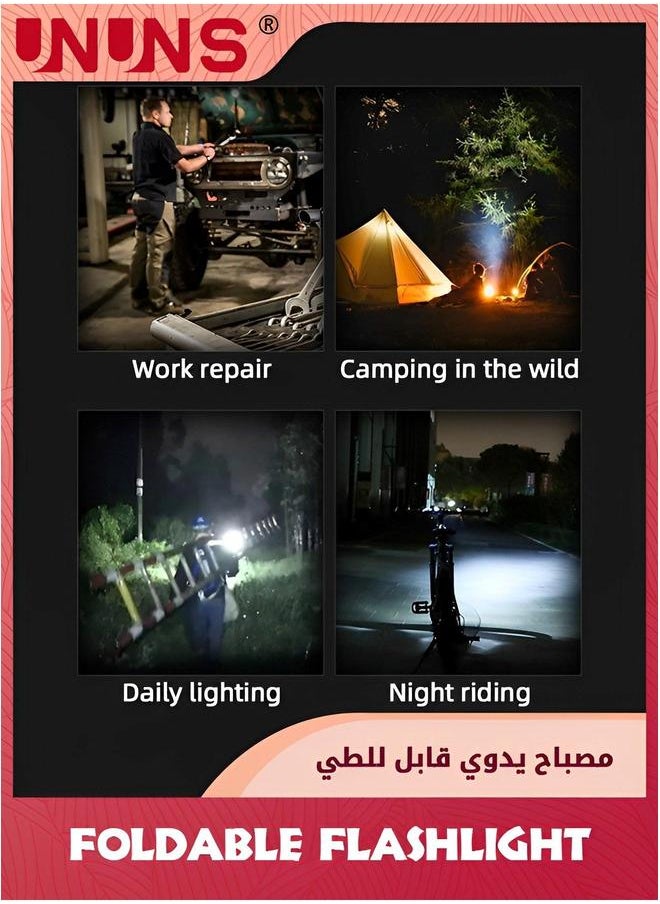 UNUNS 2 Pack LED Rechargeable Flashlight,Foldable Work Lights With 360° Rotate Magnetic Base,4 Modes Portable Inspection Torch For Trouble Light,Automotive,Handmade,Camping,BBQ  - Image 5