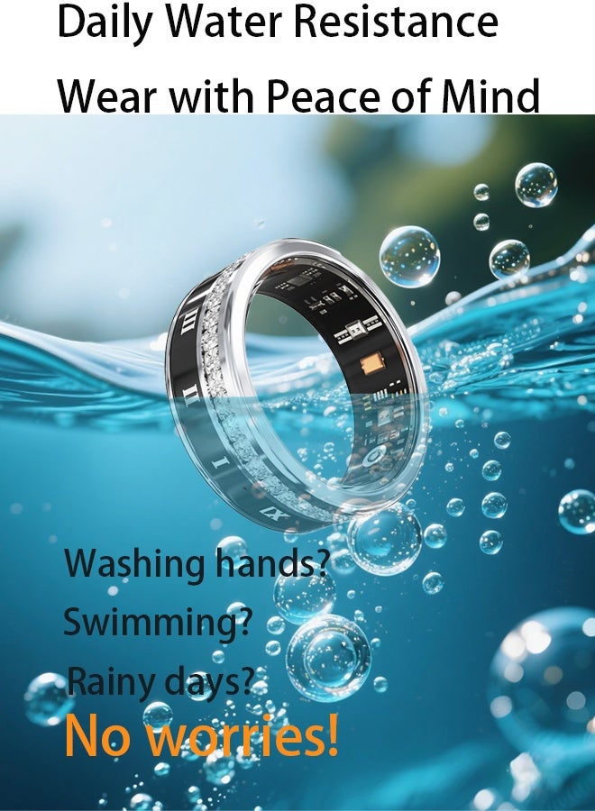 خاتم ذكي لتتبع النوم وقياس ضغط الدم للرجال والنساء | خاتم صحي بميزة تتبع معدل ضربات القلب، مقاوم للماء، بطارية تدوم طويلاً، متوافق مع iOS و Android (فضي) - Image 5