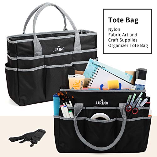 JJRING Large Multi-Functional Carrying Bag, 600D Nylon Artist Tote Bag with 16 Pockets Caddy for Art, Craft, Sewing, Make-up or School, Medical, Office Supplies Organizer, Silver - Image 3