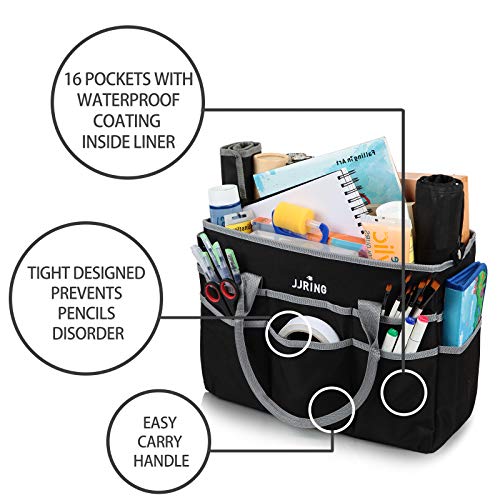 JJRING Large Multi-Functional Carrying Bag, 600D Nylon Artist Tote Bag with 16 Pockets Caddy for Art, Craft, Sewing, Make-up or School, Medical, Office Supplies Organizer, Silver - Image 5
