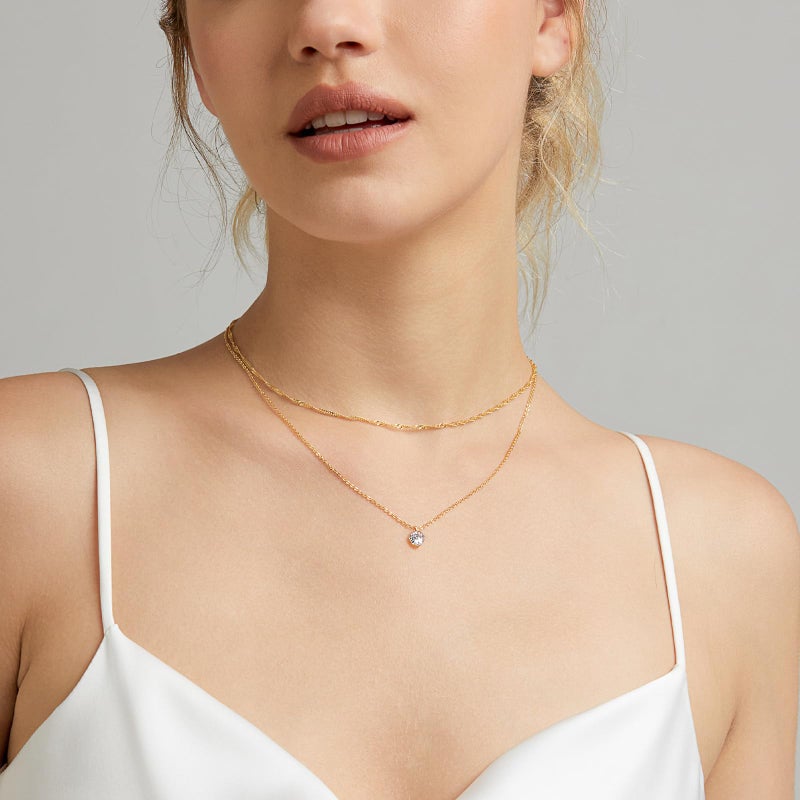 Zeffy Dainty Layered Necklaces Diamond Necklaces Simple CZ Solitaire Pendant Necklace Cute Chain Choker for Women Trendy - Image 4
