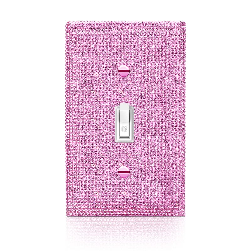 Gaocai 1 Pcs Shiny Silver Pink Rhinestone Wall Plate Cover 1 Gang Decorative Light Switch Cover Rhinestones Switch Covers