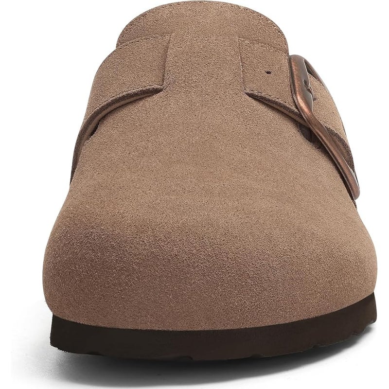 KIDMI Genuine Suede Clogs for Women Memory Foam Cork Footbed Potato Shoes Slip On Leather Mules with Big Buckle - Image 4