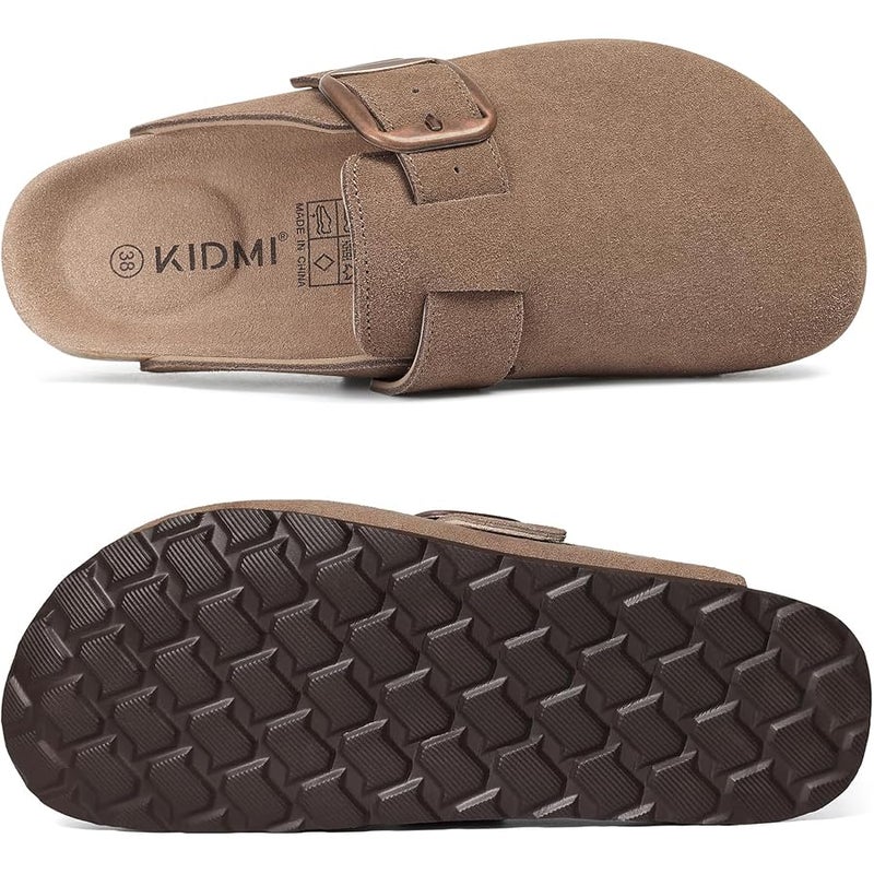 KIDMI Genuine Suede Clogs for Women Memory Foam Cork Footbed Potato Shoes Slip On Leather Mules with Big Buckle - Image 3
