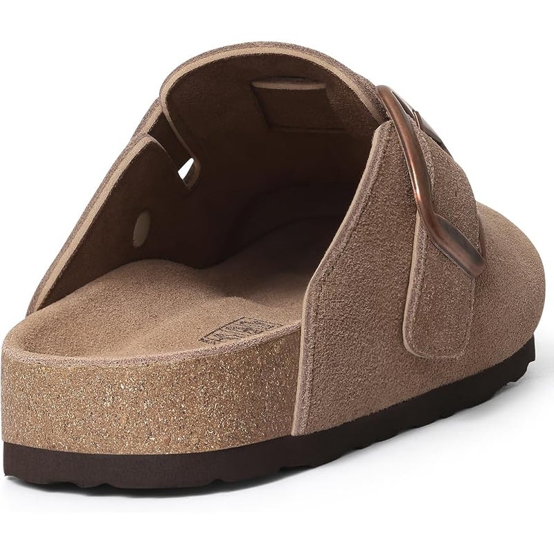 KIDMI Genuine Suede Clogs for Women Memory Foam Cork Footbed Potato Shoes Slip On Leather Mules with Big Buckle - Image 5