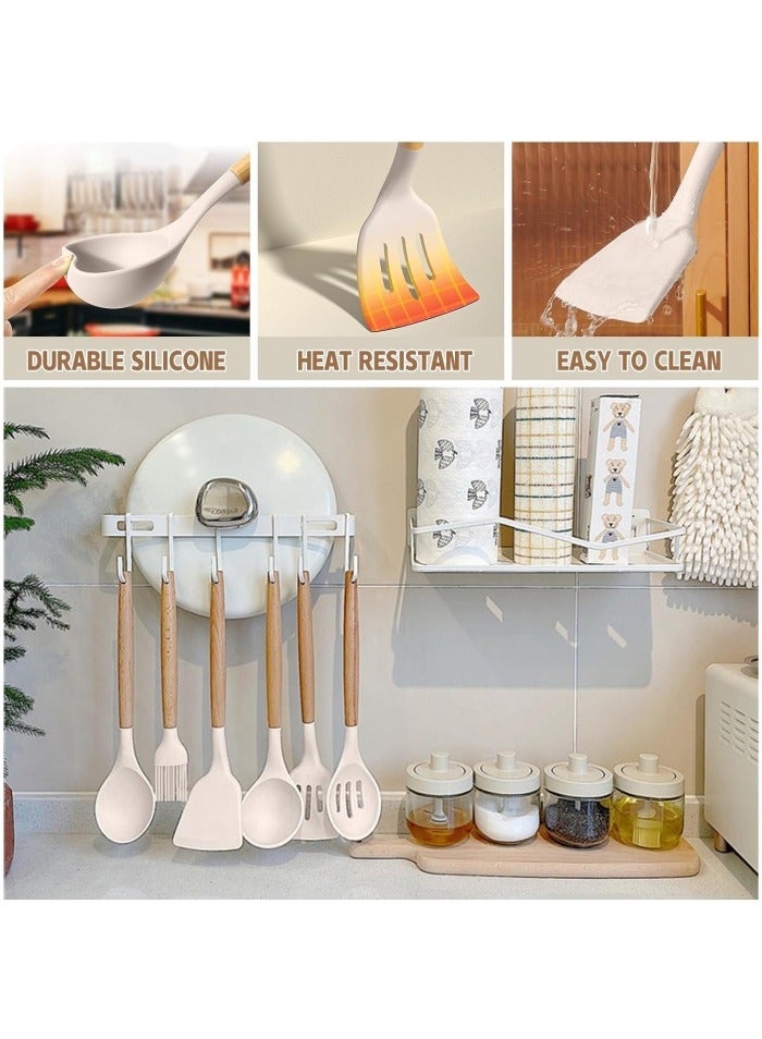 Kitchen Cooking Utensils Set, 12 pcs Non-Stick Silicone Cooking Kitchen Utensils Spatula Set with Holder, Wooden Handle Silicone Kitchen Gadgets Utensil Set - Image 5