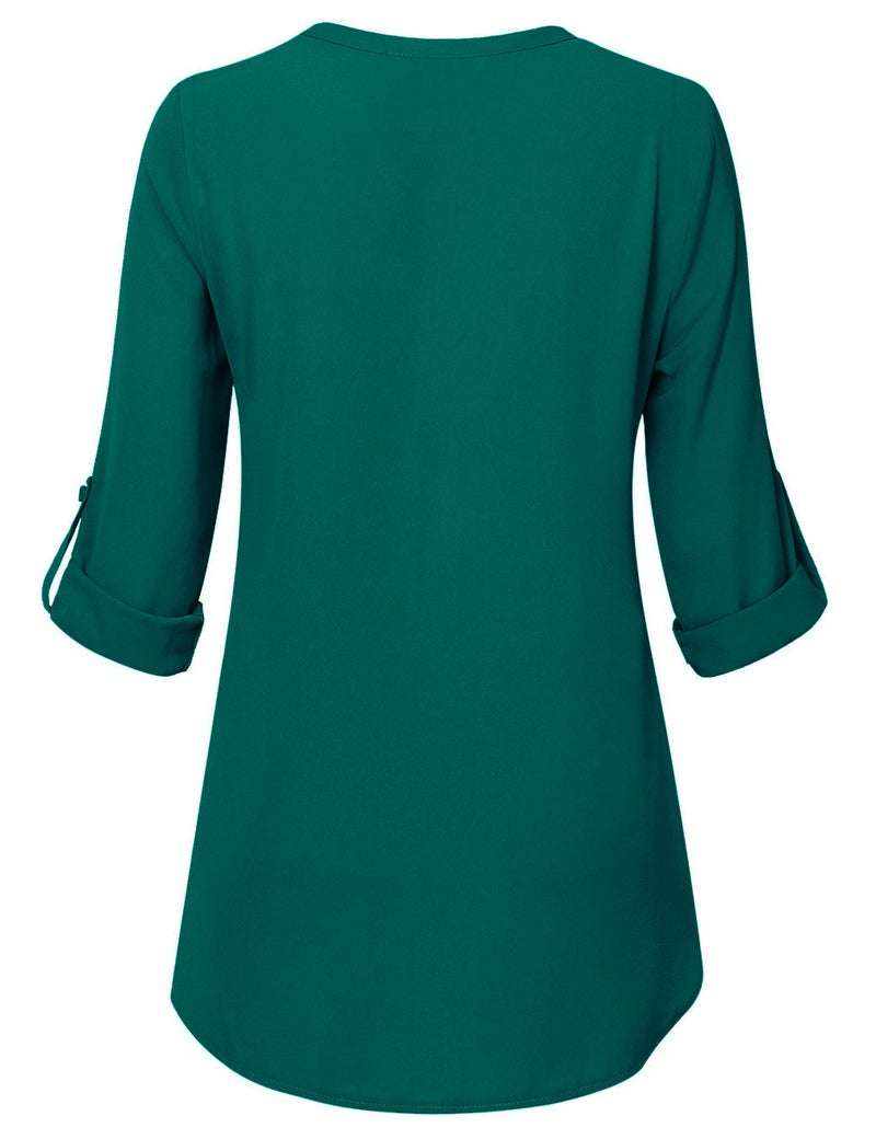 Timeson Blouses for Women,Women's Blouse for Office Work Dressy 3/4 Sleeve Chiffon Tunics Tops Office Wear Business Attire Dress Shirts Ladies V Neck Tops Green - Image 3