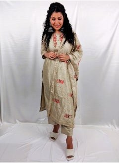 PRIYA’S PANACHE PRIYA'S PANACHE Beautiful Silk Fabric Beige Straight Kurta Pant Dupatta Set - Designer Festival Traditional Ethnic Indian Partywear For Women  - Image 1