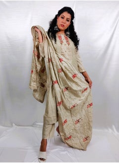 PRIYA’S PANACHE PRIYA'S PANACHE Beautiful Silk Fabric Beige Straight Kurta Pant Dupatta Set - Designer Festival Traditional Ethnic Indian Partywear For Women  - Image 2