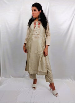 PRIYA’S PANACHE PRIYA'S PANACHE Beautiful Silk Fabric Beige Straight Kurta Pant Dupatta Set - Designer Festival Traditional Ethnic Indian Partywear For Women  - Image 4