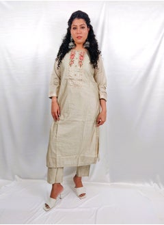 PRIYA’S PANACHE PRIYA'S PANACHE Beautiful Silk Fabric Beige Straight Kurta Pant Dupatta Set - Designer Festival Traditional Ethnic Indian Partywear For Women  - Image 3