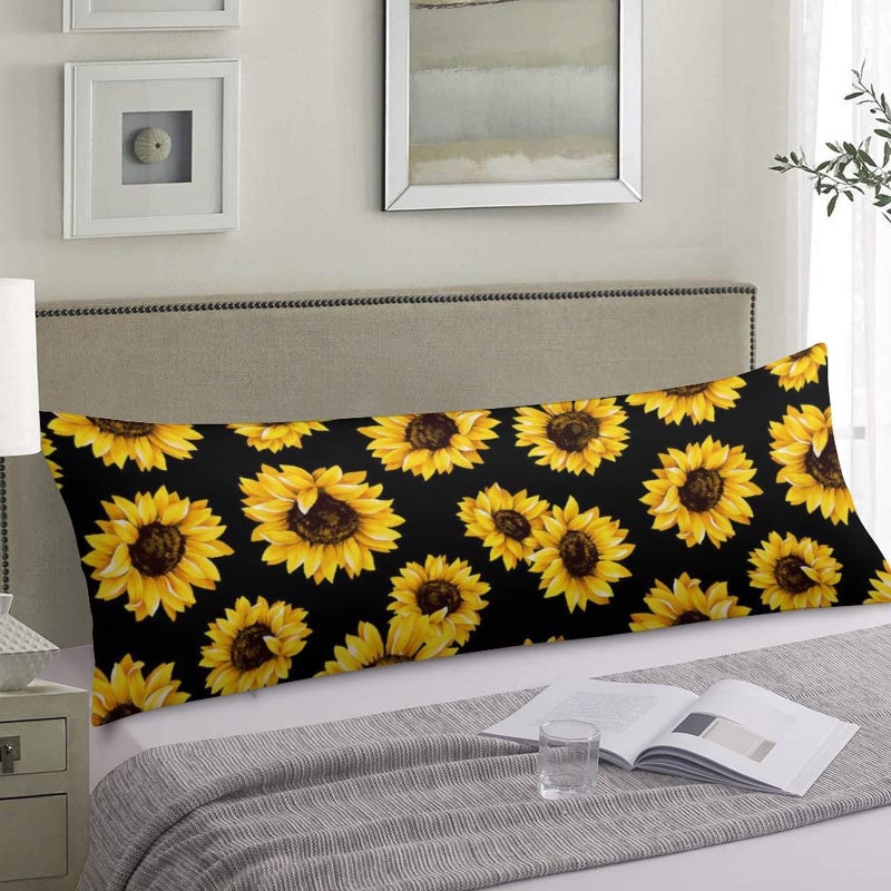 KENADVI Vintage Microfiber Sunflower Body Pillow Cover 20x54 Black