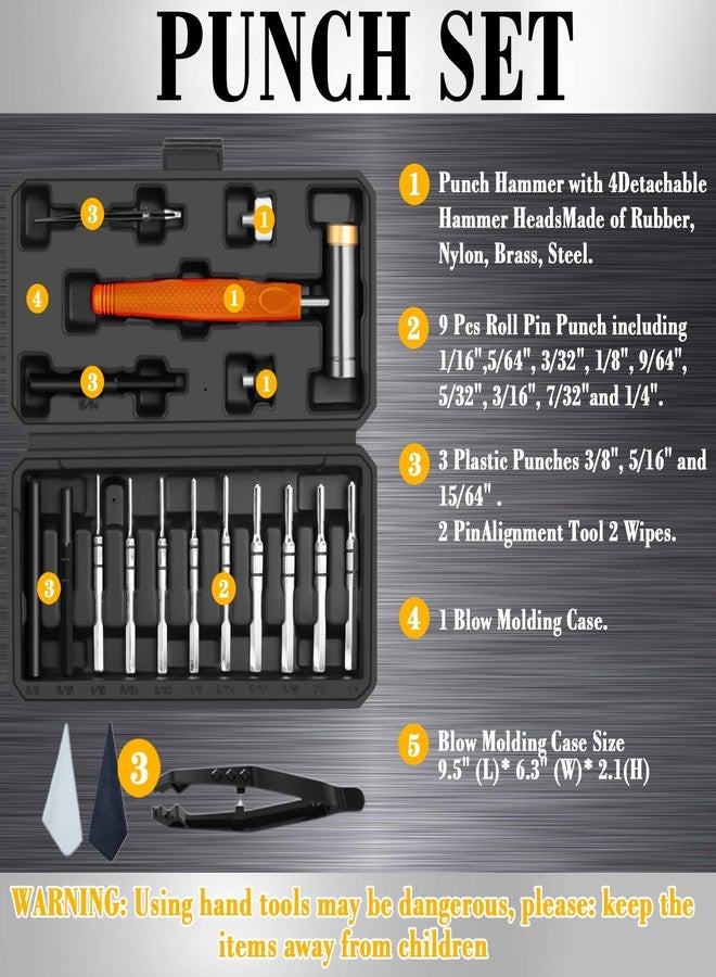 BESTNULE Upgrade Roll Pin Punch Set, Punch Set with Replaceable Face Hammer, Punch Tools, Made of Solid Material, Ideal for Maintenance (With Bench Block and Pivot Pin Tool) - Image 2