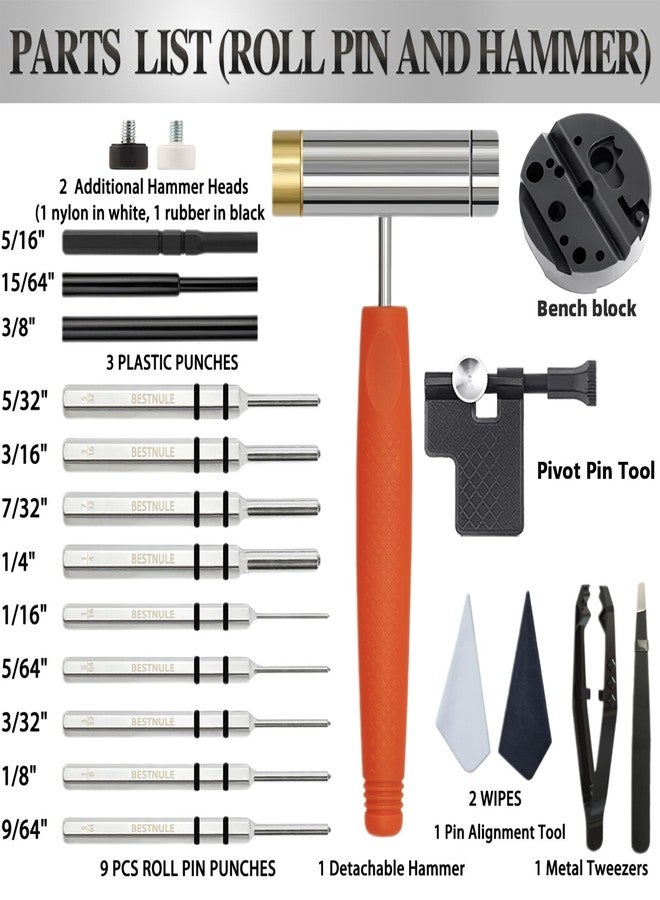BESTNULE Upgrade Roll Pin Punch Set, Punch Set with Replaceable Face Hammer, Punch Tools, Made of Solid Material, Ideal for Maintenance (With Bench Block and Pivot Pin Tool) - Image 3
