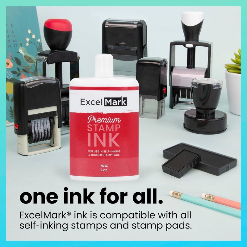 ExcelMark Premium Self Inking Stamp Refill Ink - 2 oz. Red Ink for Rubber Stamp Pads - Image 3