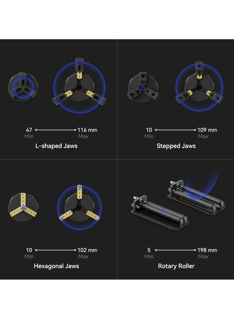 سكلبفون SCULPFUN RA Pro Max 4 في 1 الأسطوانة الدوارة ، آلة النقش بالليزر الدوارة بالليزر ، 180 درجة زاوية قابلة للتعديل قوس امتداد عجلة مزدوجة معالجة الكائن الأسطواني لـ S9 S30 Ultra SF-A9 سلسلة النقش بالليزر - Image 4