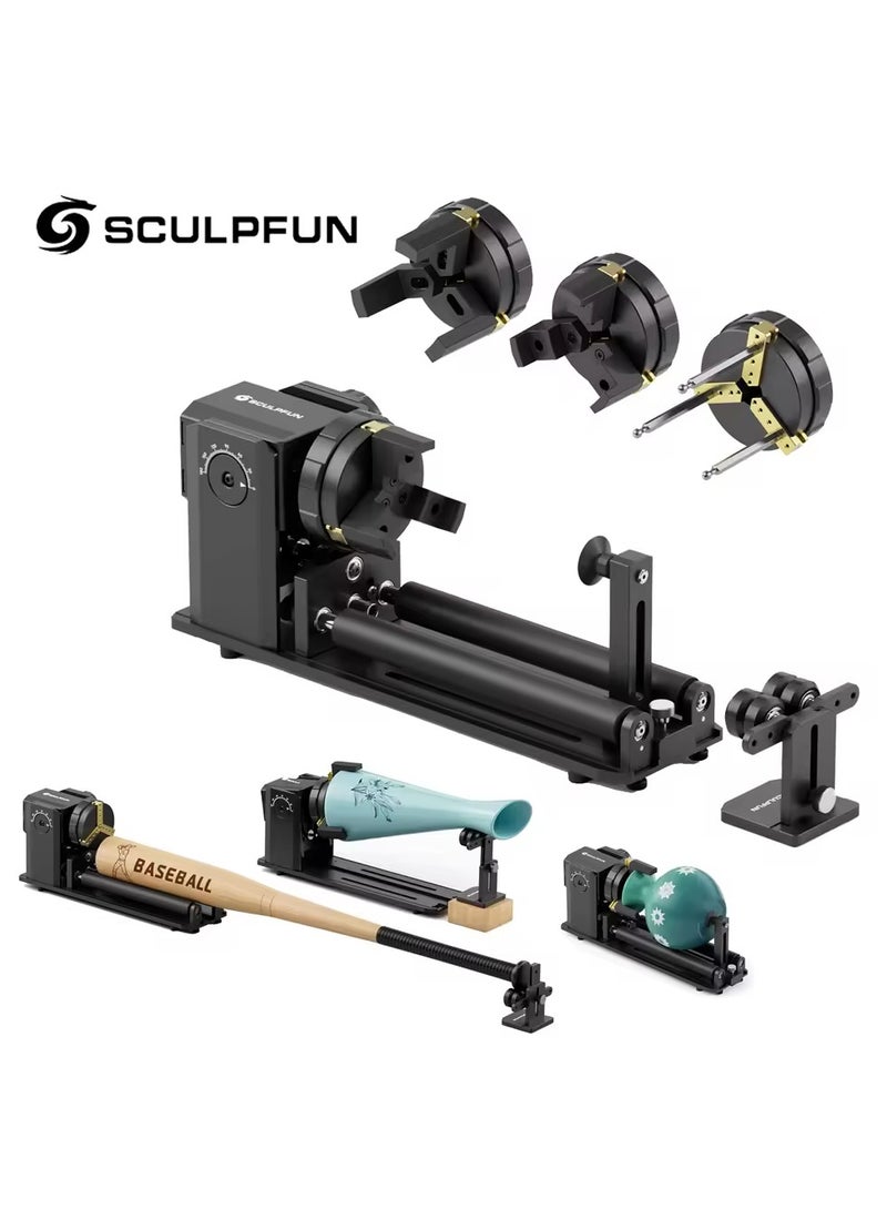 سكلبفون SCULPFUN RA Pro Max 4 في 1 الأسطوانة الدوارة ، آلة النقش بالليزر الدوارة بالليزر ، 180 درجة زاوية قابلة للتعديل قوس امتداد عجلة مزدوجة معالجة الكائن الأسطواني لـ S9 S30 Ultra SF-A9 سلسلة النقش بالليزر - Image 1