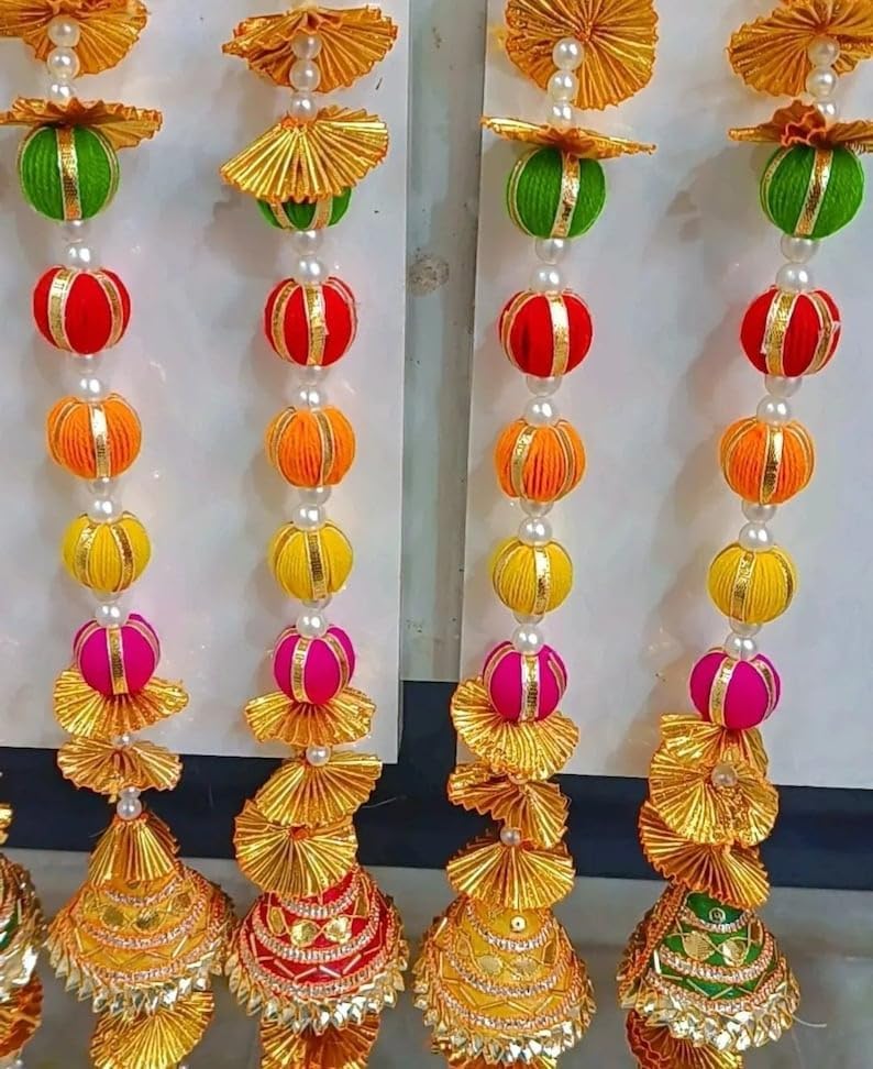 AARAM Decorative Door Hangings, 5-Line Gota Patti Latkan, Traditional Wedding Backdrop, Multicolour - Image 3