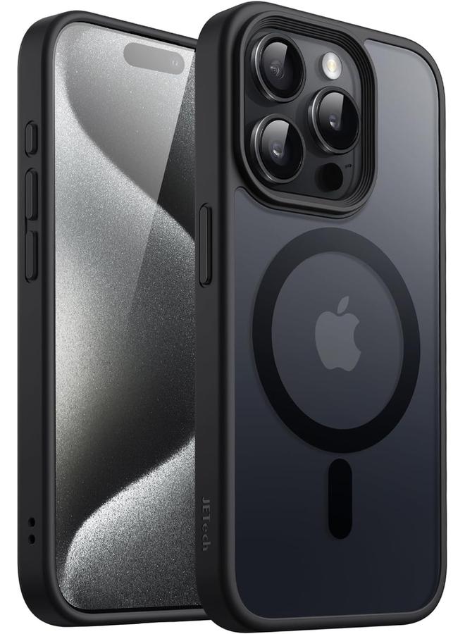 جي تيك جراب مغناطيسي لهاتف Iphone 15 Pro مقاس 6.1 بوصة متوافق مع Magsafe، غطاء خلفي شفاف غير لامع نحيف مقاوم للصدمات، أسود - Image 1