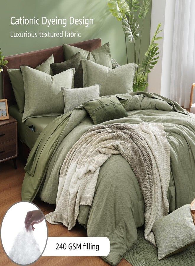 Monbix Full Size Comforter Set, Sage Green Bedding Comforter for Full Size Bed Set Reversible, Bedding Sets Full 7 Pieces, Cationic Dyeing Bed in a Bag with Comforter, Sheets, Pillowcases & Shams - Image 3