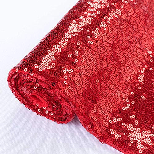 Pardecor Sequin Fabric by The Yard Red 1 Yard Sparkly Fabric Mesh Sequins Fabric for Sewing Clothing and Making Tablecloth Table Runner Wedding Party Decor - Image 1