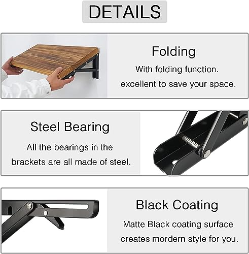 AUTOHJ Folding Shelf Brackets - 14 Inch 4 Pcs Heavy Duty Metal Collapsible Shelf Bracket, DIY Wall Mounted Shelf Bracket, Space Saving for Bench - Image 5