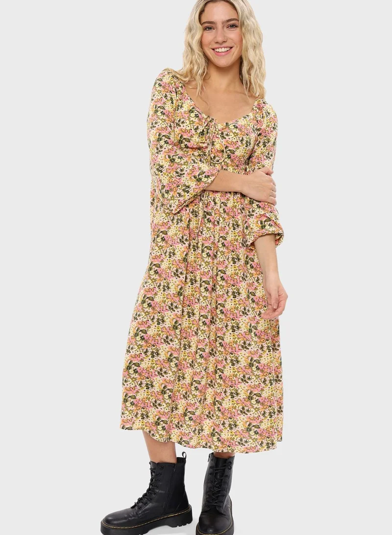 Aerie Puff Sleeve Pleated Dress
