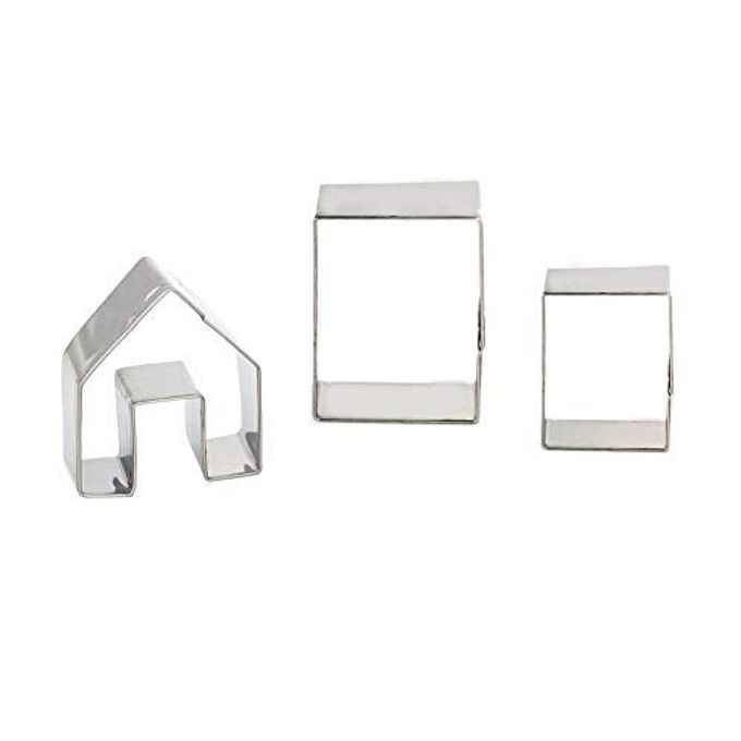 Sienon Gingerbread House Cookie Cutter Set 3pcs, 3D Stainless Steel Mini Christmas House Cookie Cutter Kit, Ginger bread Biscuit Cookie Mold Mug Topper, Xmas Holiday DIY Baking Tools - Image 1