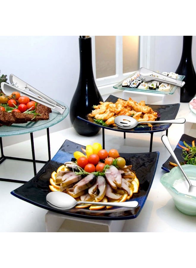 LIANYU 3 Large Serving Spoons, 3 Slotted Serving Spoons, 3 Serving Tongs, 9.8 Inch Stainless Steel Buffet Banquet Catering Serving Spoons Set, Dishwasher Safe - Image 3