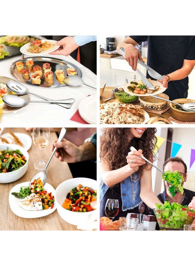 LIANYU 3 Large Serving Spoons, 3 Slotted Serving Spoons, 3 Serving Tongs, 9.8 Inch Stainless Steel Buffet Banquet Catering Serving Spoons Set, Dishwasher Safe - Image 2