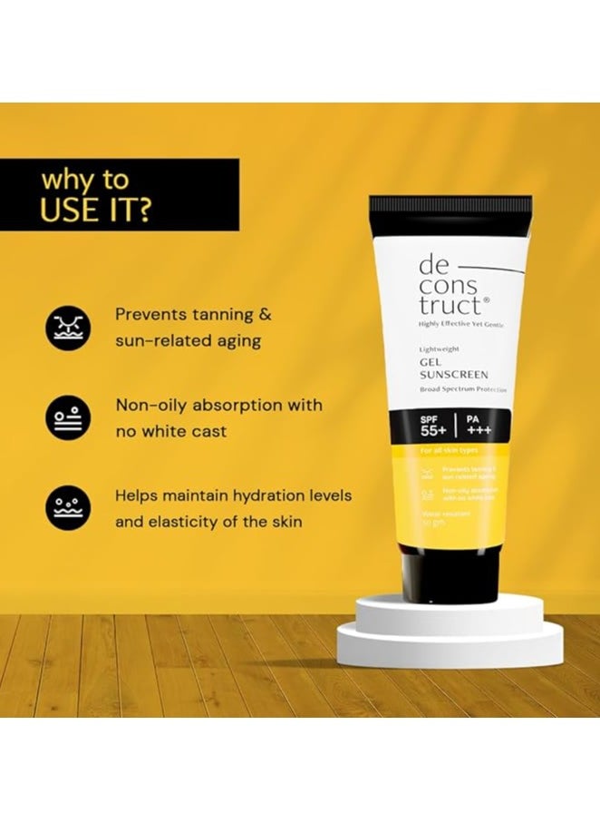 Deconstruct - Deconstruct Face Gel Sunscreen Spf 55+ And Pa+++ |For Oily Skin, Combination Skin, Normal Skin | Broad Spectrum Sunscreen, No White Cast, Lightweight, Non Greasy - Image 1