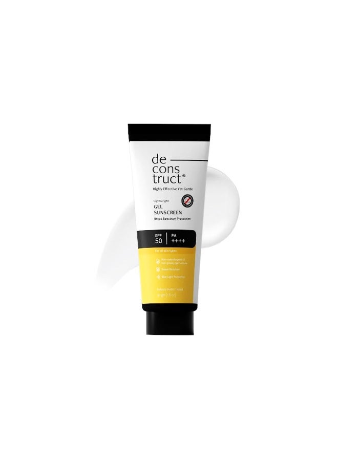 ديكونستركت واقي شمس جل دي كونستركت للبشرة الدهنية SPF 50 PA++++ | واقي شمس ثابت ضوئيًا بنسبة 100% | 4 فلاتر للأشعة فوق البنفسجية من الجيل الجديد | مُختبر حيويًا | خفيف الوزن، منعش، غير دهني | مناسب للبشرة الدهنية والمختلطة والعادية | للرجال والنساء - 50 جم - Image 1