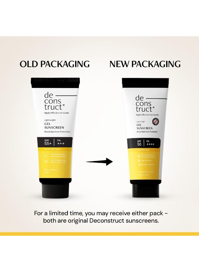 ديكونستركت واقي شمس جل دي كونستركت للبشرة الدهنية SPF 50 PA++++ | واقي شمس ثابت ضوئيًا بنسبة 100% | 4 فلاتر للأشعة فوق البنفسجية من الجيل الجديد | مُختبر حيويًا | خفيف الوزن، منعش، غير دهني | مناسب للبشرة الدهنية والمختلطة والعادية | للرجال والنساء - 50 جم - Image 2