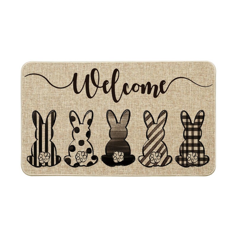 Artoid Mode Cute Buffalo Plaid Stripes Dot Bunny Welcome Easter Doormat Seasonal Spring Summer Holiday Yard Floor Switch Mat for Indoor Outdoor 17 x 29 Inch - Image 2