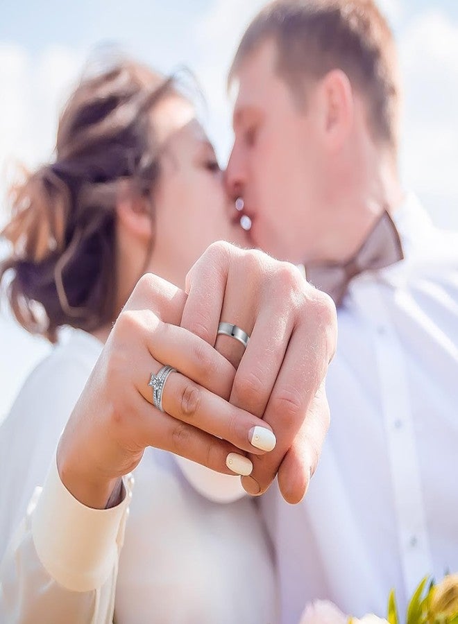 Corato Promise Rings for Couple - Princess Cut Fake Engagement Ring Set & Men's Tungsten Ring - Wedding Rings for Him and Her Women 6+ Men 9 - Image 2