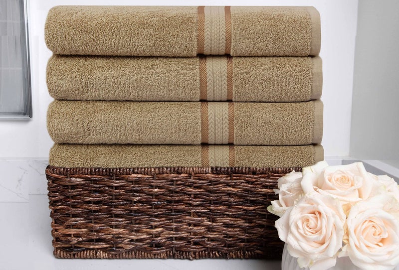 COTTON CRAFT Ultra Soft Oversized Bath Towels - 4 Pack Extra Large Bath Towel Set - 30x54 - Absorbent Everyday Luxury Hotel Spa Gym Shower Beach Pool Camp Travel Dorm - 100% Cotton 580 GSM - Linen - Image 2