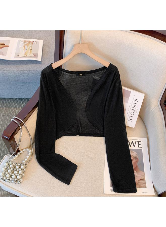 60.00 كجم - 75.00 كجم ملابس نسائية كبيرة الحجم واقية من الشمس توب شال جديد سترة كارديجان بأكمام طويلة للفتيات الممتلئات للصيف