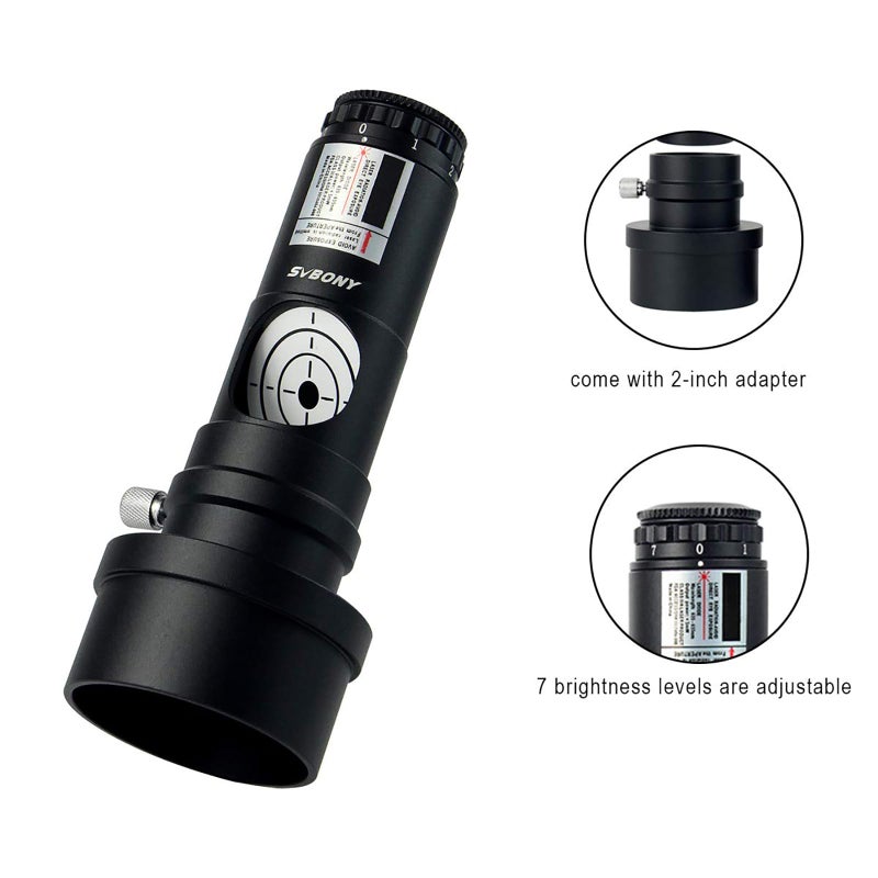 SVBONY Red Laser Collimator for Newtonian Marca Telescope Alignment 1.25 inches 7 Bright Levels Triple Cemented Lens with 2 inches Adapter - Image 2