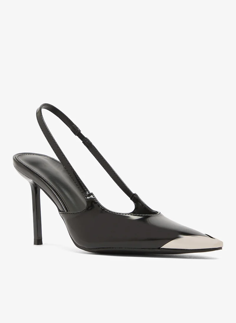 ELLA Two Tone Silver Accent Sling Back High Heel Pointed Toe Pumps